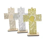 20.5*12.5cm Laser Wooden Cross Ornaments, Gold and Silver Powder Wedding Ornaments - Image 2