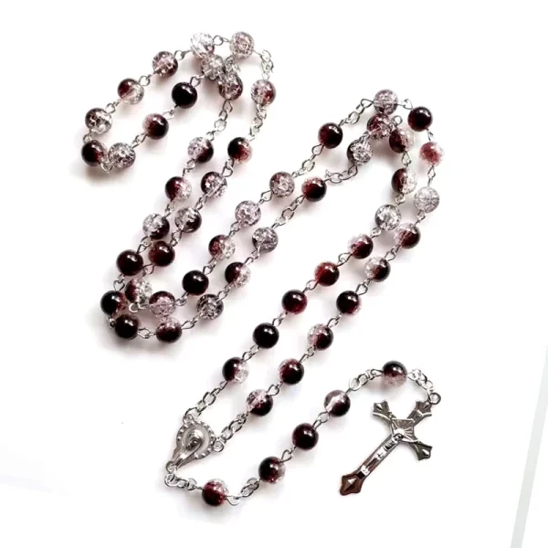 Many Kinds of Color Wholesale Holy Religious 8mm Glass Beads Rosaries Catholic Gifts Cross Pendant Necklace