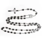 Catholic Rosary Necklace Cross Pendant Prayer Counting Prayers As They Say Them Black Hematite Rosaries 8mm Beads Jewelry Gift - Image 3