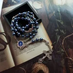 Mecrt Catholic Rosary Glass Crucifix Imitation Pearl Cross Rosary Zinc Alloy Necklace Beaded Pendant Chain Gift Wholesale