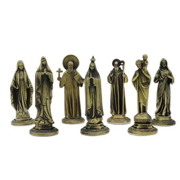 Catholic Statue Beckoning Ancient Green 3D Gold Metal Jewelry Ornaments Home Car Desktop Decorations Crafts Cross Figuri