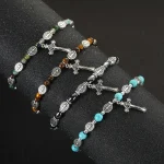 Catholic Jewelry Bracelet Saint Benedict Beaded Bracelet Black Gallstone Alloy