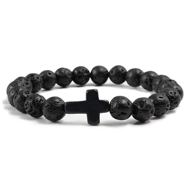 Black Jewelry Turquoise Cross Pendant Frosted Volcanic Stone Elastic Yoga Bracelet Women Gift Stock