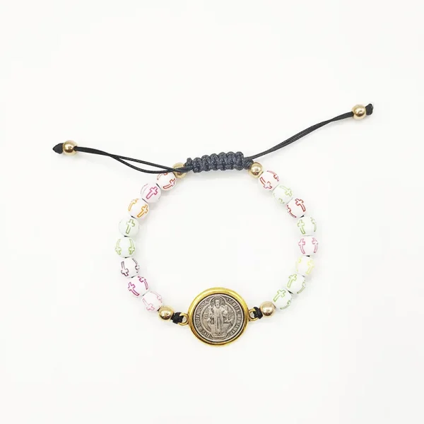 Saint Benedict Rosary Prayer Bracelet Adjustable String Saint Benedict Rosary Bracelet Turquoise Beaded Bracelet