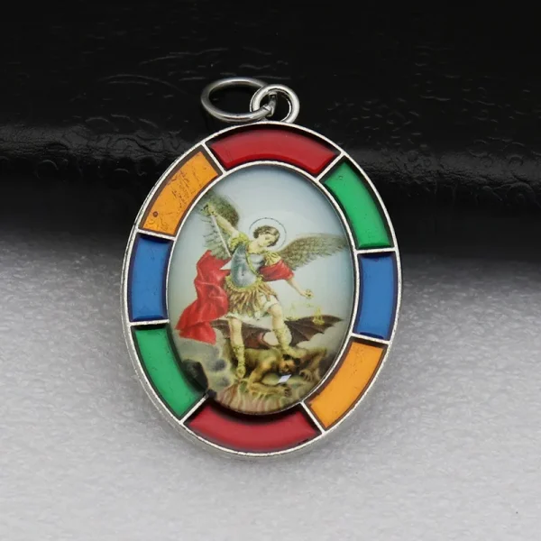 Colored Oval Photo Religious Pendant Natural Stone Alloy Catholic Jewelry Accessories Hanging Decoration Badge Our Lady 