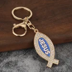 Jesus Keychain Pendant Geometric Metal Keychain Pendant with Full Diamonds and English Letters Fashion Design Key Accessory - Image 6