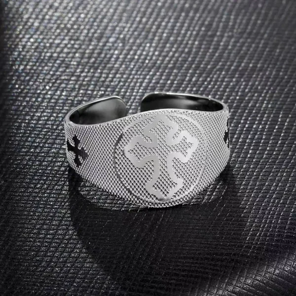 Catholic Stainless Steel Religious Open Ring Gold Plating Textured Jesus Cross Princess Engagement Party Religious Jewel