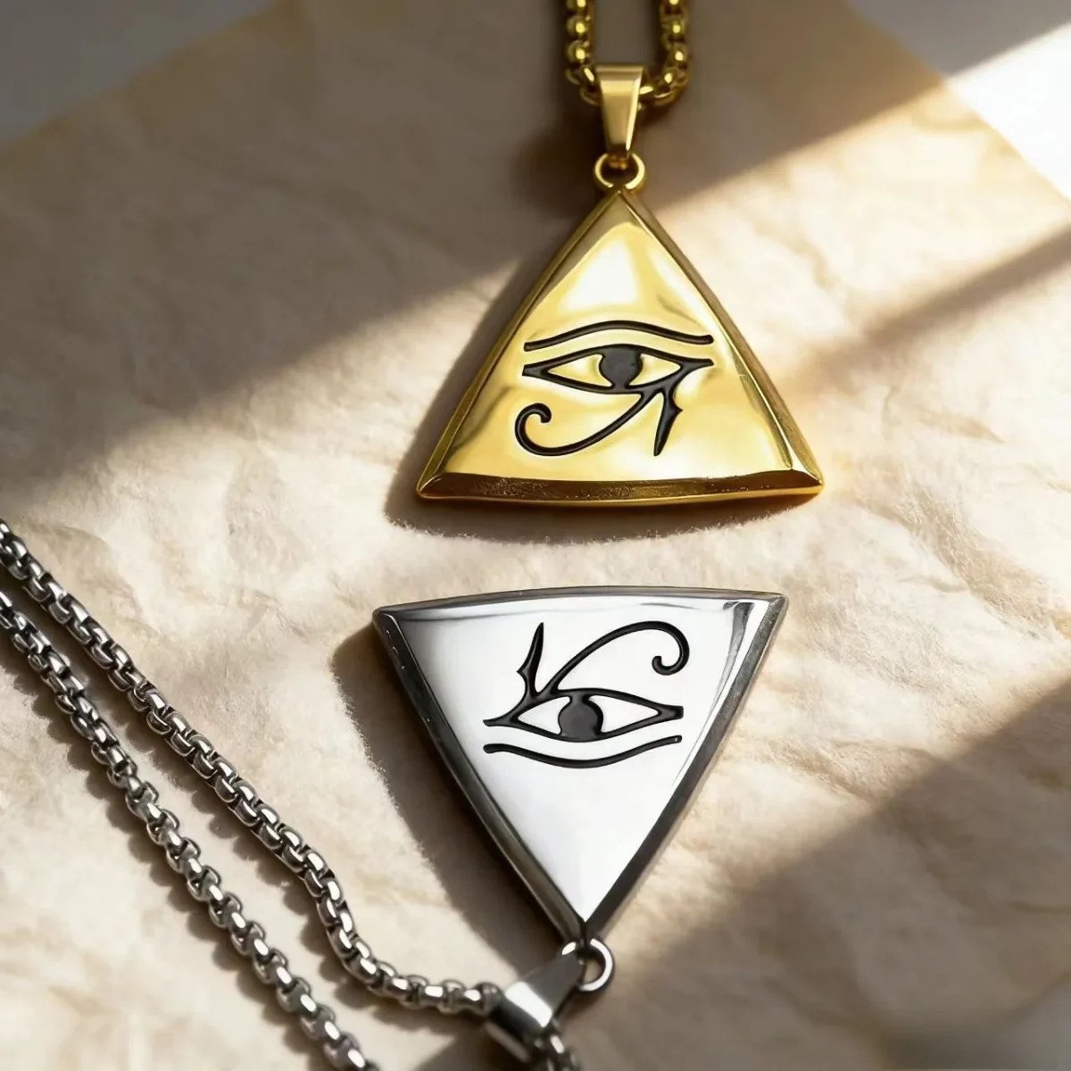 European American Horus Eye Pyramid Box Ethnic Stainless Steel Necklace Retro Totem Personality Unisex Pendant Jewelry - Image 2