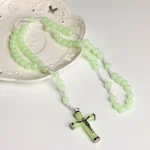 Catholic Rosary Noctilucent Bead Christian Cross Necklace 8mm Glowing Prayer Church Jesus Pendant Jewelry Easter Gifts - Image 3