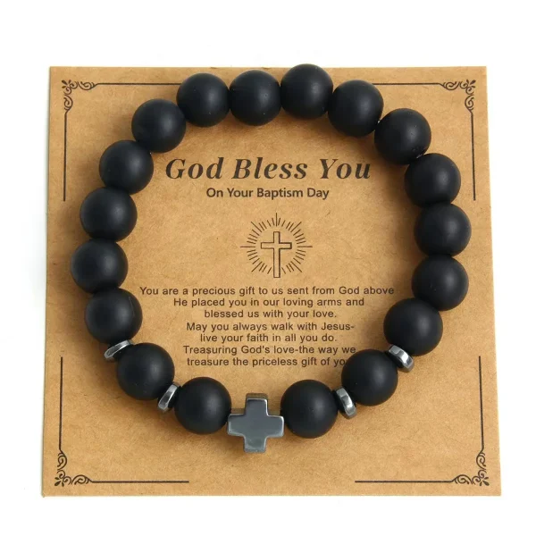 Wholesale Custom Cross Charm Wooden Beads Frosted Stones Gemstone Men’s Bracelet Healing Energy Natural Stones Bra
