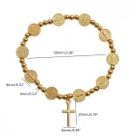 Cross Border Gold Plated Alloy Saint Benedict Cross Pendant Rosary Baptism Gift Beaded Bracelet - Image 2