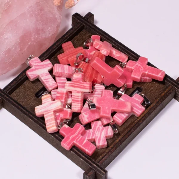 Catholic Exclusive Red Agate Pink Quartz Obsidian Crystal Pendant Necklace Natural Stone Craft Factory Wholesale Jewelry