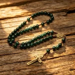 Mecrt Plastic Beads Rosary 10mm Green Beads Handcrafted Rosario Zinc Alloy Catholic Antique Cross Pendant Necklace - Image 2