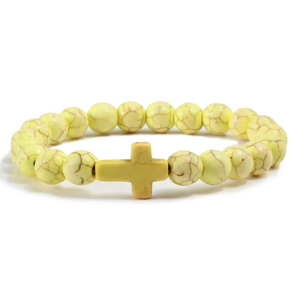 Black Jewelry Turquoise Cross Pendant Frosted Volcanic Stone Elastic Yoga Bracelet Women Gift Stock
