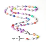 Catholic Rosary Crucifix Necklace Colorful Cross Polymer Clay 8mm/6mm Colored Patterned Beads Prayer Beads Jesus Alloy Pendant - Image 5