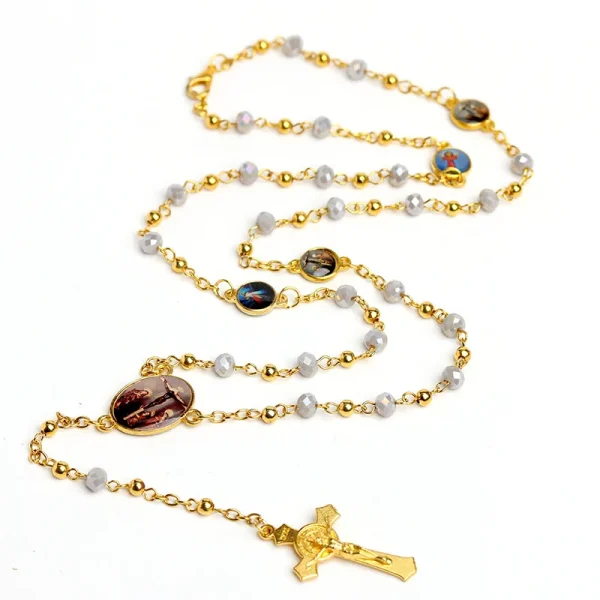 Rosary Prayer Beads Cross Necklace Colored GlassEaster Virgin Mary Christian Prayer Beads Processing and Customization