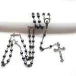 Religious Jewelry Hematite Rosary Beads Cross Pendant Necklaces Catholic Rosary Cross Pendant Black Jewelry Wholesale - Image 2