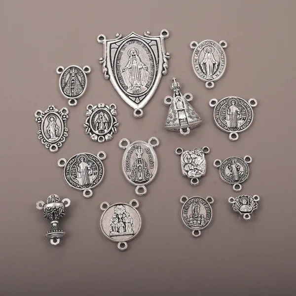 Catholic Jewelry Accessories Pendant DIY Zinc Alloy Bamboo Chain Religious Triangle Rosary Connector Wholesale