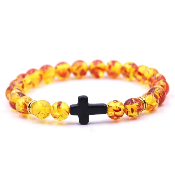 Tiger Eye Volcanic Stone for Bracelet Black Cross with Elastic Cord Trendy Christian Religious Accessory