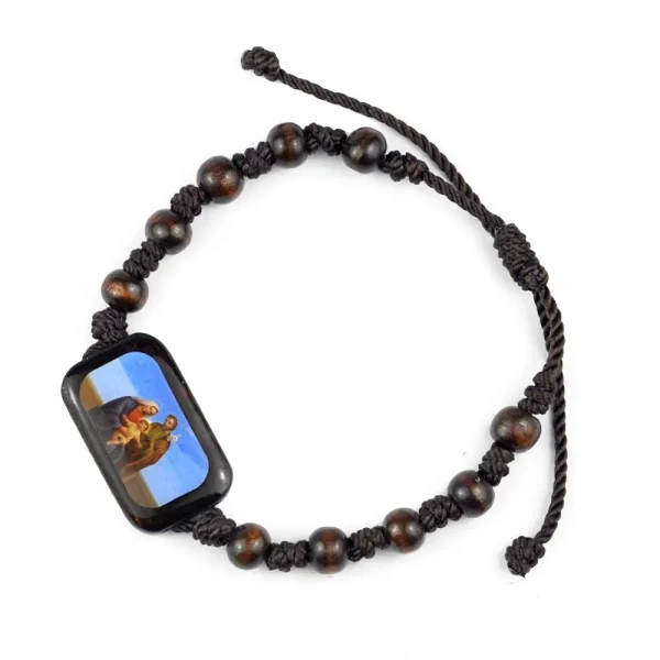 Wood Bead Knitted Rope Bracelet Religious Virgin Mary Holy Father Jesus Ascension Easter Bracelets Catholic Icon Wristba