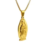 Mecrt Stainless Steel Virgin Mary Cross Pendant Madonna Necklace Miracle Medal Our Lady Strand Unisex Gift - Image 2