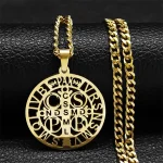 Mecrt Hot Selling Saint Benedict Pendant Necklace Women Men Stainless Steel Religious Necklace Jewelry
