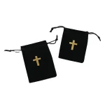 Storage for Prayer Beads Black Flannelette Bag Jewelry Gift Storage Rosary Bag Cross Jewelry Drawstring Pocket Rosary Pouch