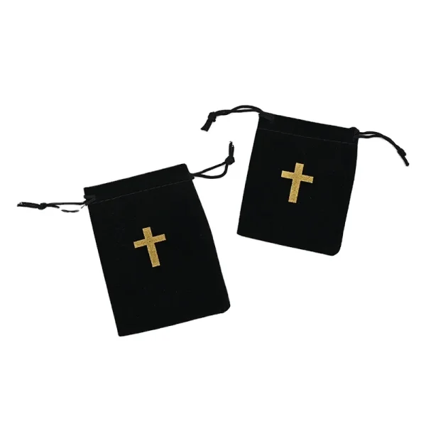 Storage for Prayer Beads Black Flannelette Bag Jewelry Gift Storage Rosary Bag Cross Jewelry Drawstring Pocket Rosary Po