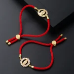 Mecrt 18K Gold-Plated Zircon CZ Statue Virgin Mary Pendant Red Rope Beaded Bracelet with Adjustable Hand Strap Fashion Accessory - Image 2