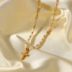 Catholic Cross Pendant Necklace Retro Beaded Chain Collarbone Chain Gold Women's Necklace Christianity Jewelry Wholesale - Image 3