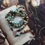New Catholic Rosary Necklace with Natural Stone Beads and Cross Knotted Cord for Prayer Gift Mainly Made of Alloy - Image 3