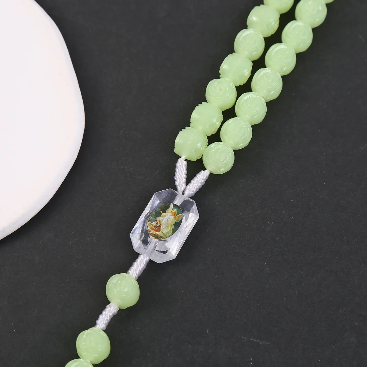 Catholic Rosary Necklace Luminous 10mm Glowing Prayer Pendant Rose Plastic Beads Jesus Icon Christian Jewelry for Easter Gifts - Image 5