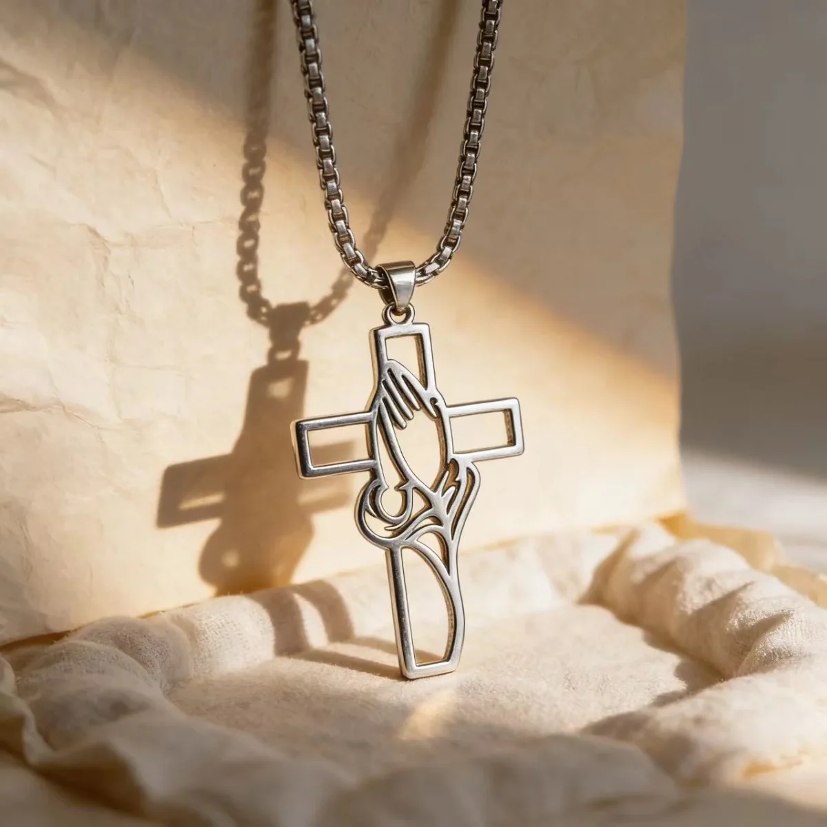 Cross-border Stainless Steel Prayer Hand Box Pendant Necklace for Unisex Sporty Fashion Personality Design Jewelry Accessories - Image 4