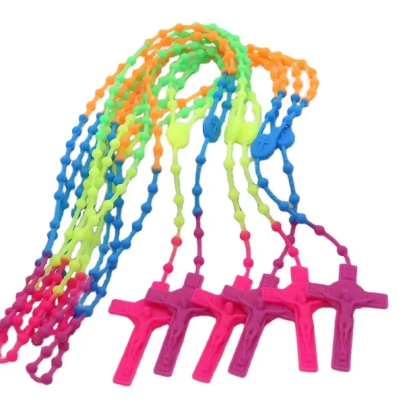 Cheap Catholic 59 Rosary Necklaces Plastic Soft Glue Color Luminous Fluorescent Prayer Beads Jewelry Necklace Jewelry Wh