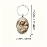 Catholic Relics Gifts Fashion Holy Mary Virgin Mary Alloy Oval Keychain Our Lady Christian Church Gifts Madonna Wholesale - Image 5