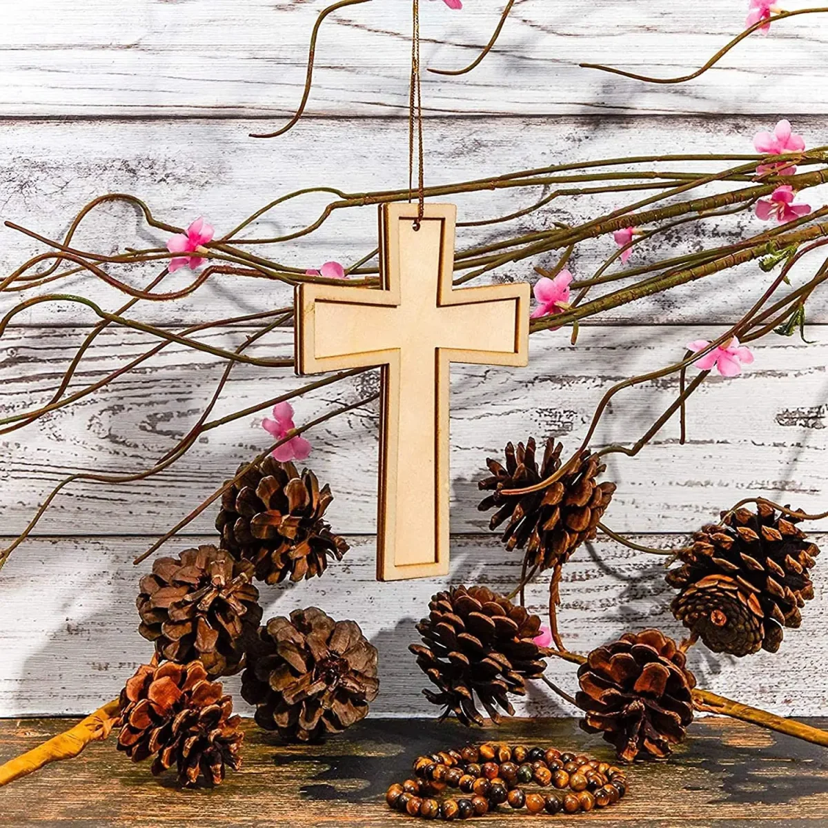 Wood Cross Christmas Pendant DIY Jewelry Craft Decoration - Image 2