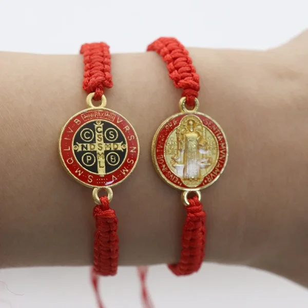 Catholicism Adjustable Woven Bracelet Cross Bracelets Men’s Women’s Saint Benedict Exorcism Medal Bracelet i