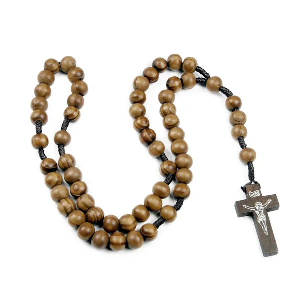Mecrt Cheap Catholic Rosary 10mm Pine Wooden Beads Jewelry Christmas Gift Easter Church Prayer Beads Wholesale