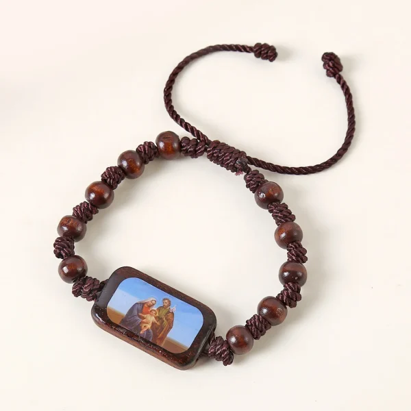 Catholic Wooden Bracelet Virgin Mary Dripping Oil Jewelry Jesus Holy Spirit St. Benedict Knotted Bracelet Jewelry Wholes