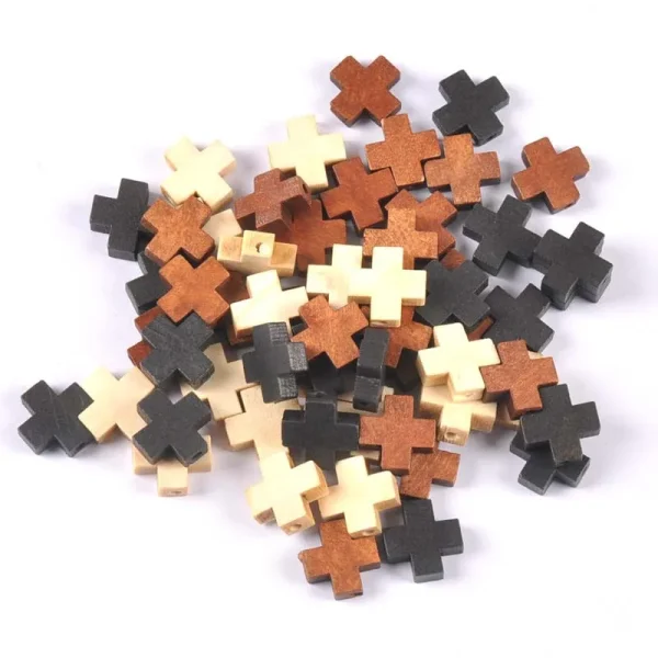 Natural Wooden Cross Pendant Mini Christian Colourful Catholic Bead Necklace Custom Rosary Accessories for Jewelry Makin