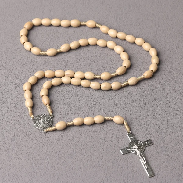 Catholic Rosary Prayer Beads 8*10mm Christ Wooden Beads Cross Jesus Saint Necklace Jewelry Christianity Easter Church Gi