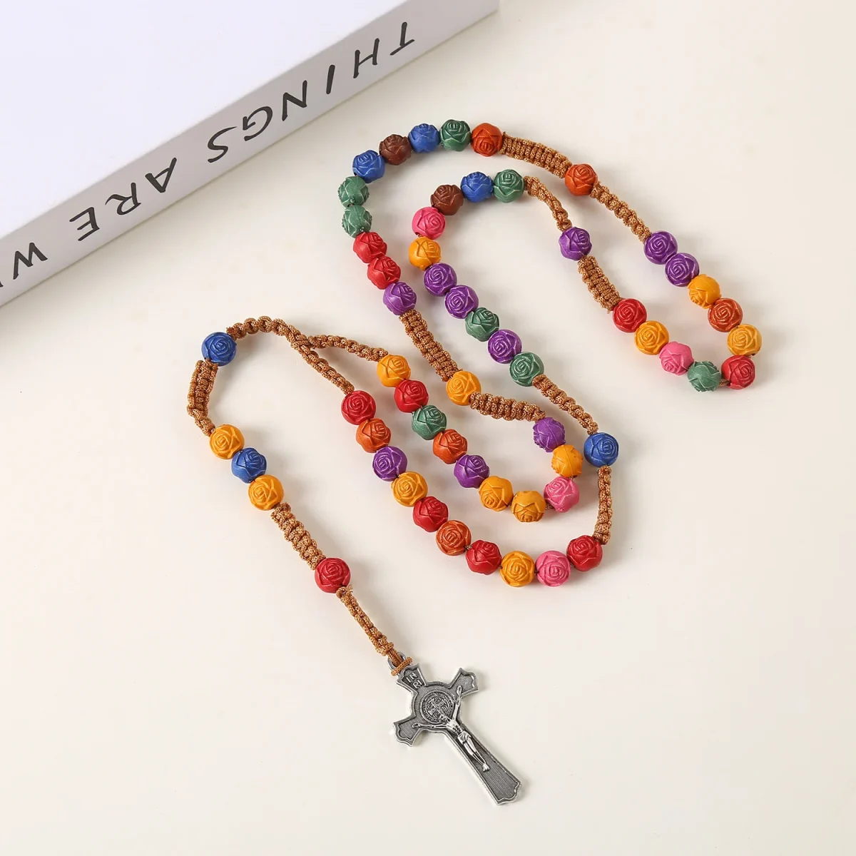 High Quality Catholic Rosary Chain Prayer Beads Colorful with Flower 10mm Plastic Beads Alloy Cross Jesus Charm Centerpiece - Image 6