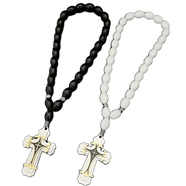 Mecrt Russian Religious Cross Pendant Necklace Gold Plated Rosary Oval Glass Beads Car Fashion Beaded Bracelets