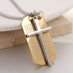 European American 44MM Fashion Retro Engraved Badge Cross Stainless Steel Pendant Necklace Bamboo Chain - Image 6