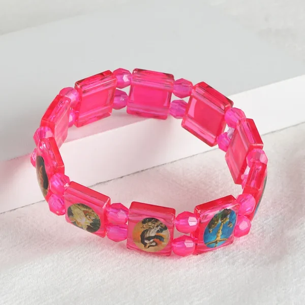 Hot Selling Catholic Cross Luminous Saint Image Religious Bracelet Resin Elastic Beaded Personalized Bracelet