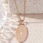 Catholic Gold Cross Pendant Stainless Steel Oval Religious Lettering Scripture Ornament Titanium Steel Necklace - Image 6