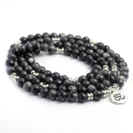 Natural Black Glitter Stone Bracelet 108 Yoga Sanskrit OM Rosary Beads Wholesale Basalt Labradorite Bracelet Luxury Jewelry - Image 2