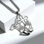 Stainless Steel Bamboo Chain Sporty Unisex Prayer Hand Cross Necklace Pendant Personalized Sweater Chain Jewelry Accessories - Image 2