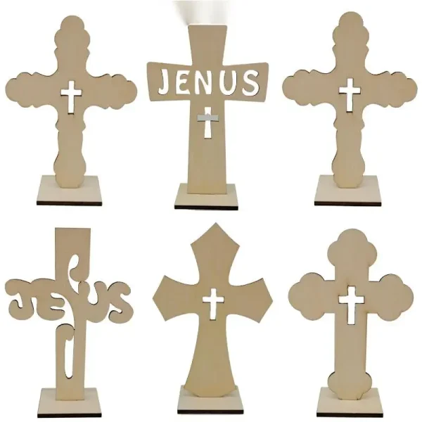 Mecrt New Wooden Crafts Cross Decoration Religious Style Wooden Home Decoration with Metal Wood Chips Alloy Type in Stoc