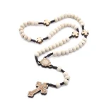 Wholesale Religious Log Handmade Cross Jesus Pendant 8mm Wooden Beads Rosary Necklace Baptism Catholic Gift